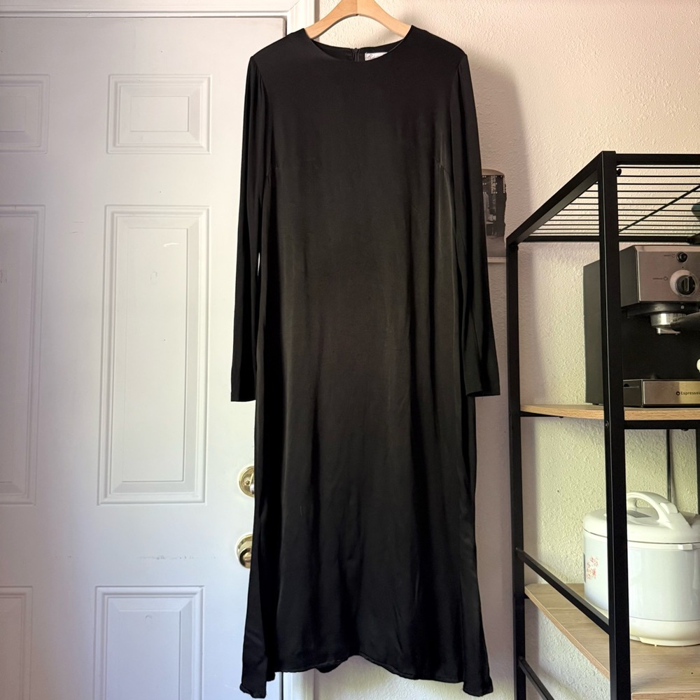 BY TESS‎ black rayon viscose mixed media long sleeve midi dress